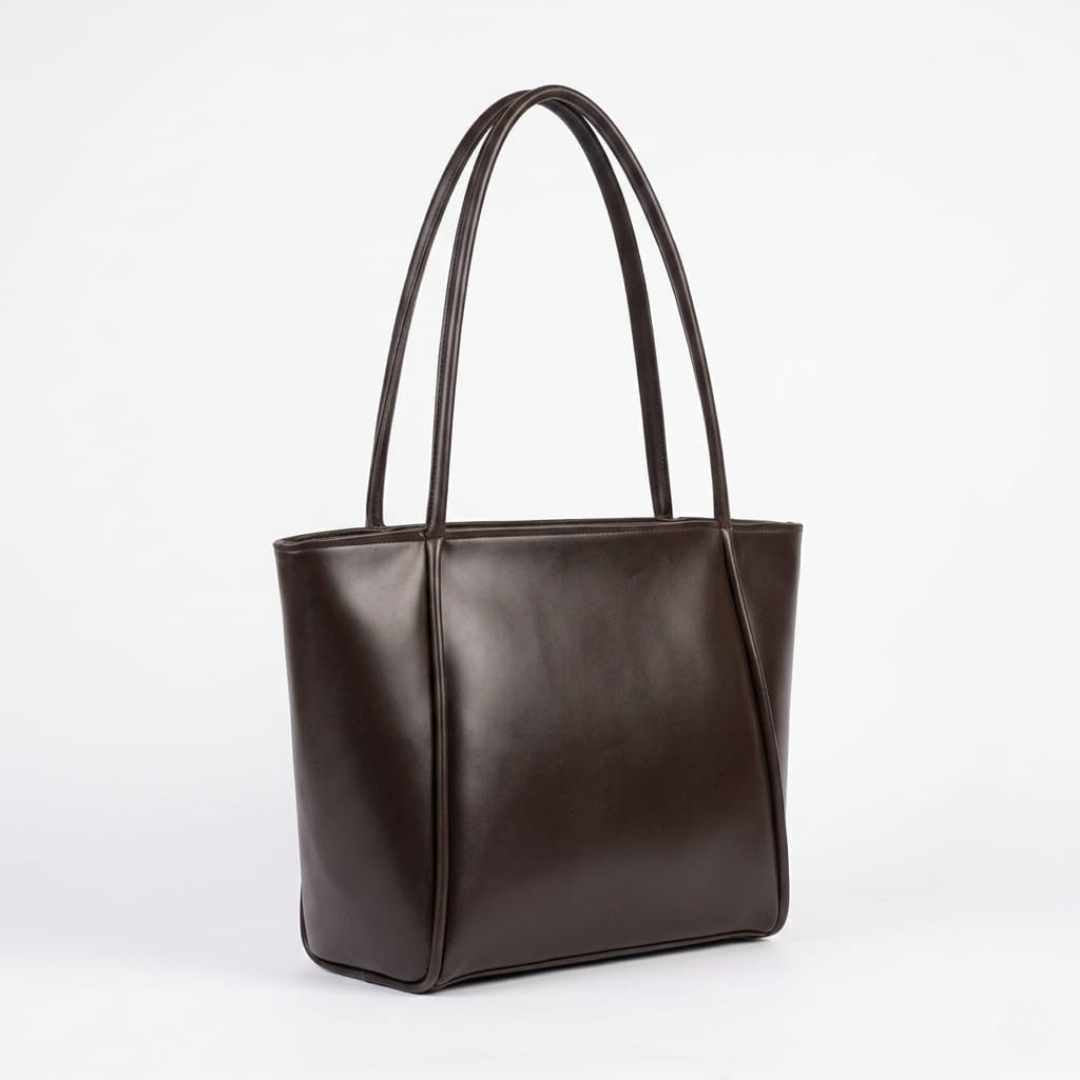 Noir Tote Bag Chocolate Brown with Double Compartments and Zip Closure