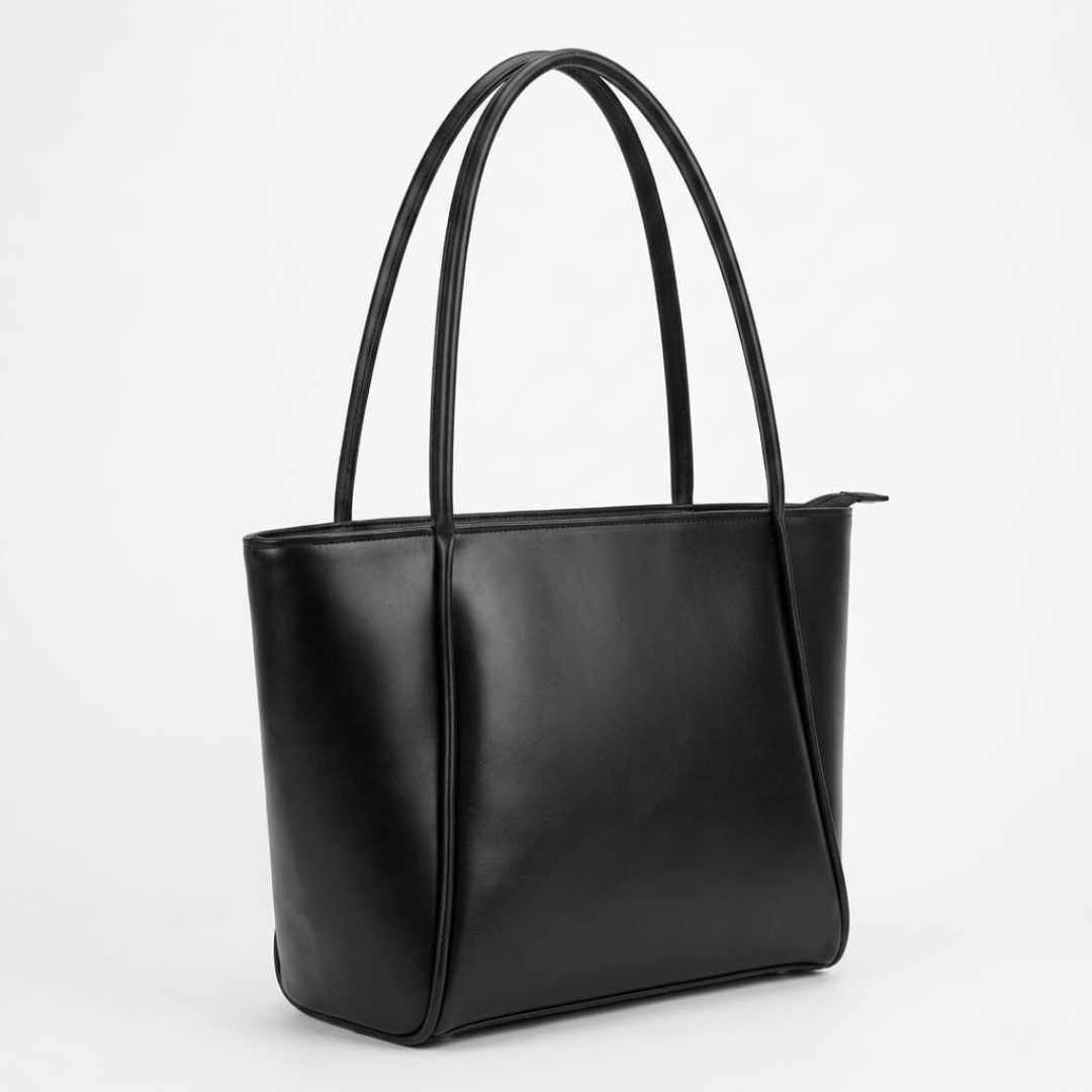 Noir Tote Bag Black with Double Compartments and Zip Closure