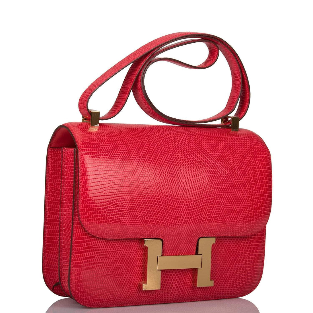 Hermes Rouge Exotique Lizard Niloticus Constance 24cm Gold Hardware