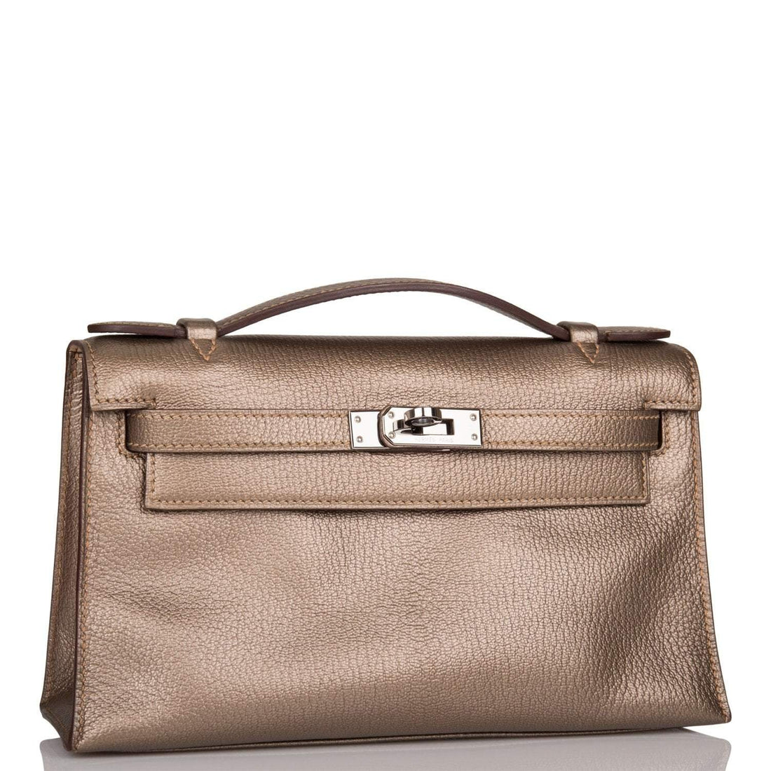 Vintage Hermes Kelly Pochette Bronze Chèvre Ruthenium Hardware