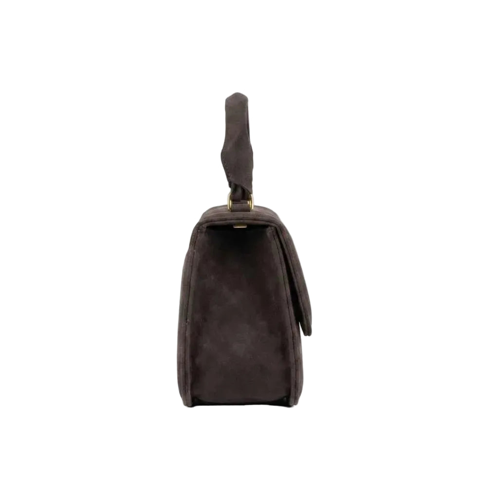 Hazze Dark Brown Hand Bag with Curved Flap and Chain Strap