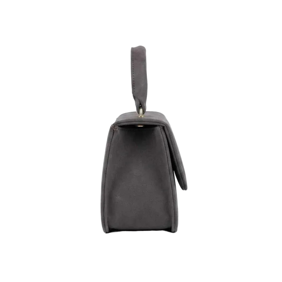 Hazze Grey Hand Bag with Structured Shape and Detachable Chain Strap