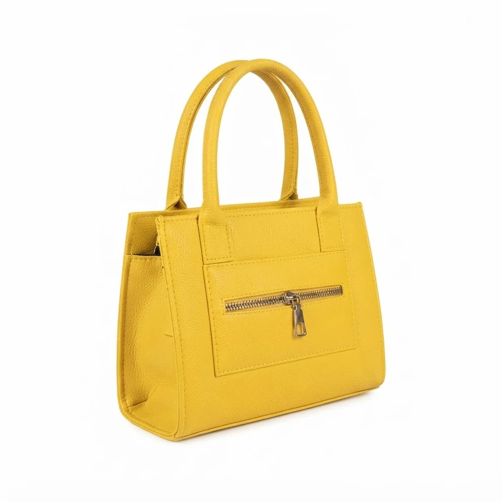 Enshee Lyra Yellow Structured Handbag with Twin Handles
