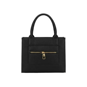 Black Structured Handbag with Twin Handles and Gold Tone Hardware
