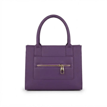 Purple Structured Handbag with Twin Handles and Gold Tone Hardware