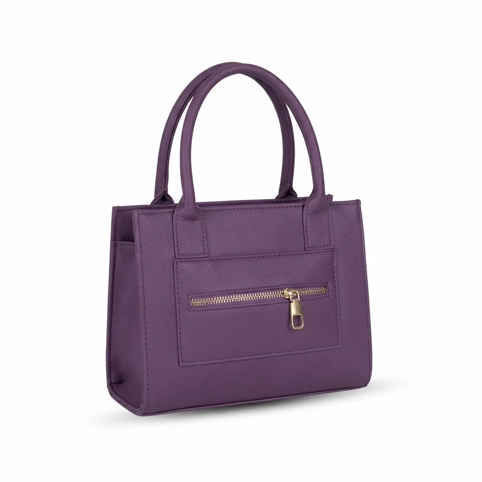 Purple Structured Handbag with Twin Handles and Gold Tone Hardware