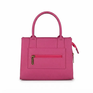 Pink Structured Handbag with Twin Handles and Gold-Tone Hardware