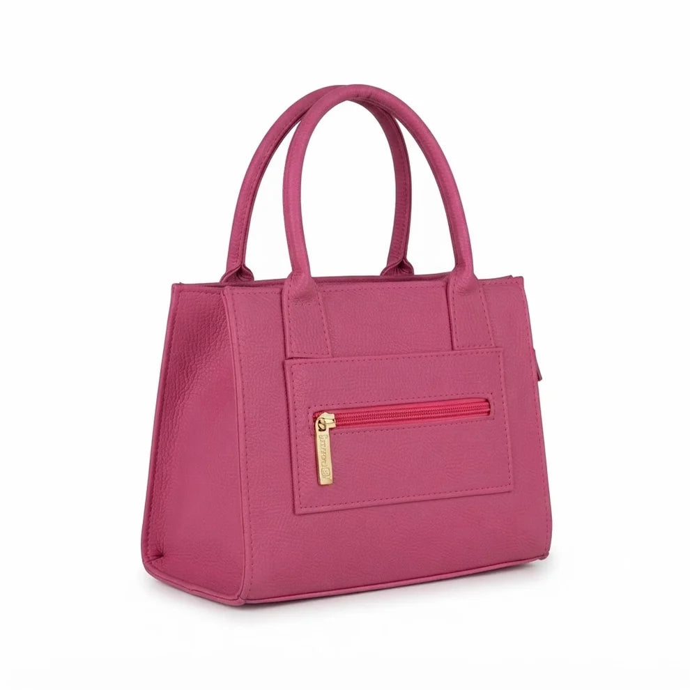 Pink Structured Handbag with Twin Handles and Gold-Tone Hardware