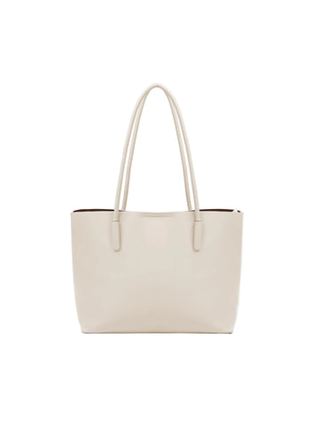 Women's Smooth Faux Leather Tote Bag with Three Compartments and Zip Closure