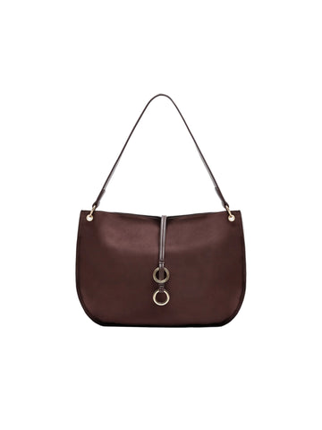 Women's Suede Finish Shoulder Bag with Faux Leather Trim and Magnetic Snap Closure