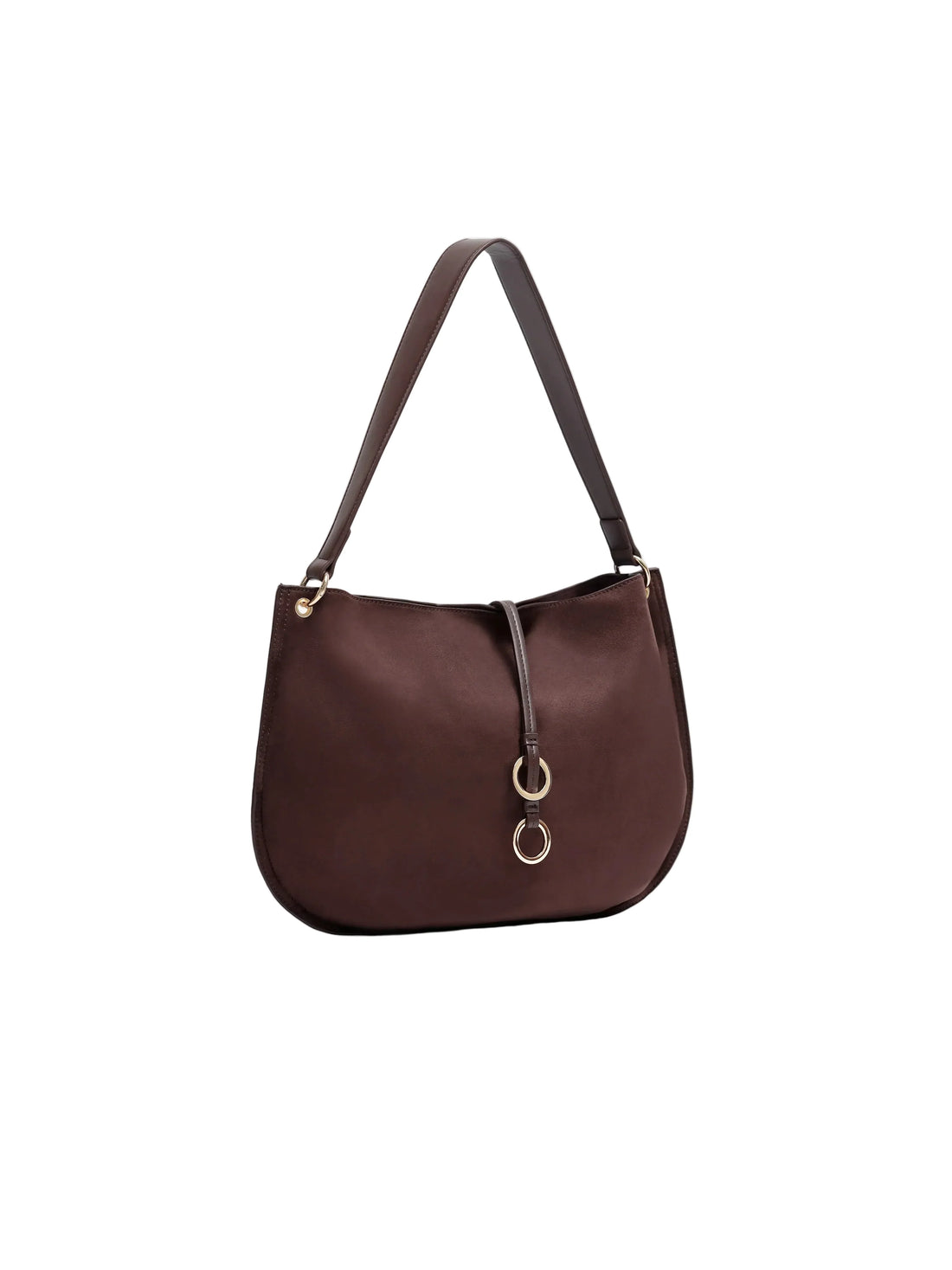 Women's Suede Finish Shoulder Bag with Faux Leather Trim and Magnetic Snap Closure